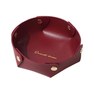 Vide-poche-cuir-rond-bordeau