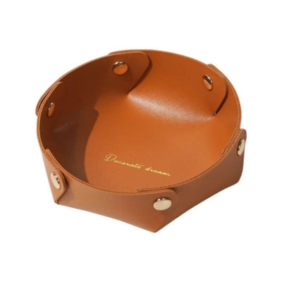 Vide-poche-cuir-rond-camel