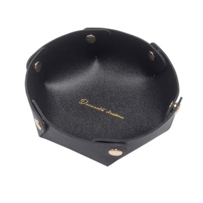 Vide-poche-cuir-rond-noir