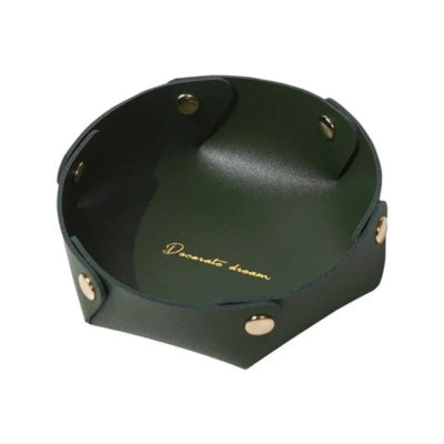 Vide-poche-cuir-rond-vert-fonce