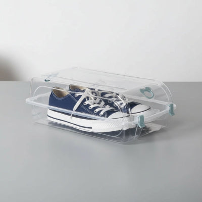 boite plastique transparente rangement chaussure attaches bleu