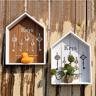 boite rangement clé forme maison bois blanc marron