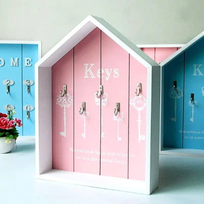 boite murale pour cles forme maison rose