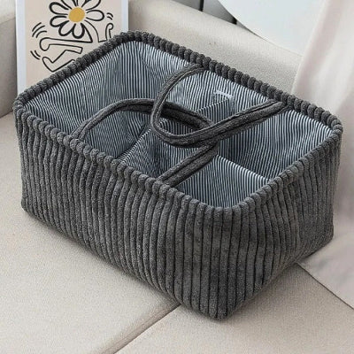 panier rangement velours compartimenté coloris gris