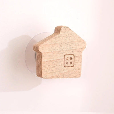 patère en bois naturel forme maison