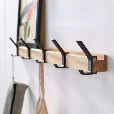 Patere-porte-manteau-nordique-bois-crochets-noirs-support-cadres-décoratifs