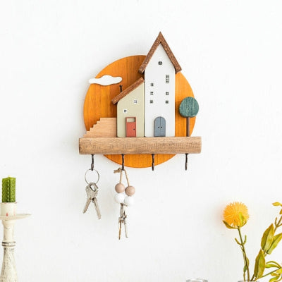 porte cles mural forme maison style dessin animé