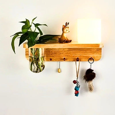 porte clés mural bois lumière carrée droite plante