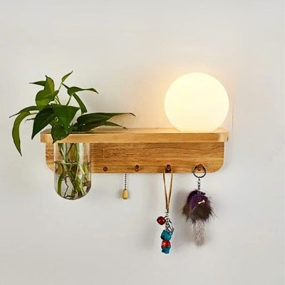 porte clés mural bois lumière ronde droite plante