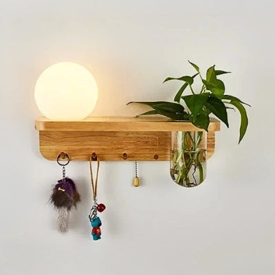 porte clés mural bois lumière ronde gauche plante