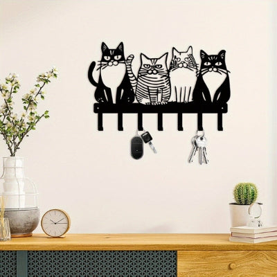 porte clés mural métal chats plantes vertes
