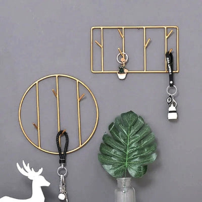 porte clés mural doré plante verte cerf blanc