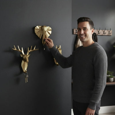 homme accroche clés sur porte clé mural animaux géométrique doré