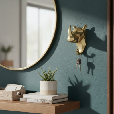 porte clés mural rhinocéros géométrique doré mur blanc
