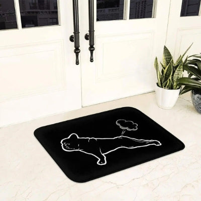 tapis d'entrée intérieur bouledogue humoristique porte blanche plante verte
