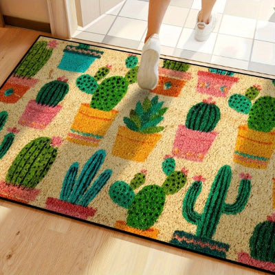 pieds avec baskets marche sur tapis d'entrée intérieur motif cactus