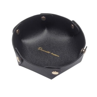 Vide-poche-cuir-rond-noir