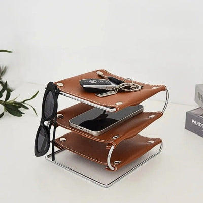 vide poche en cuir trois niveaux lunettes soleil téléphone clés