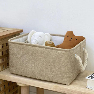 peluches dans panier rangement coton beige