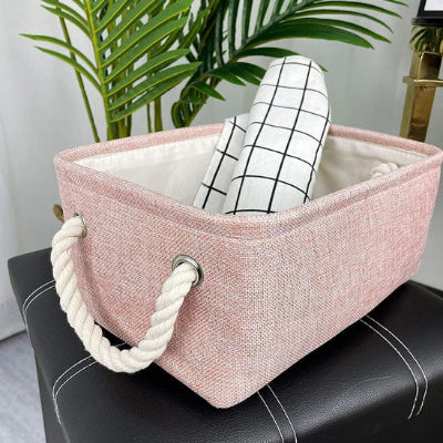 Panier rangement coton rose poignée corde