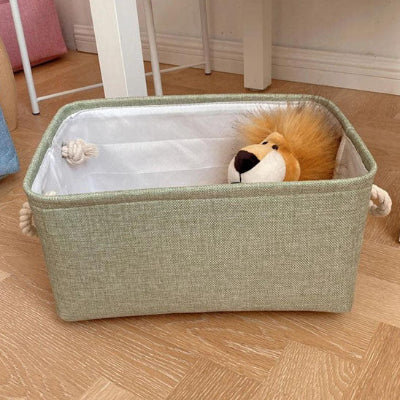 Panier rangement coton vert peluche lion