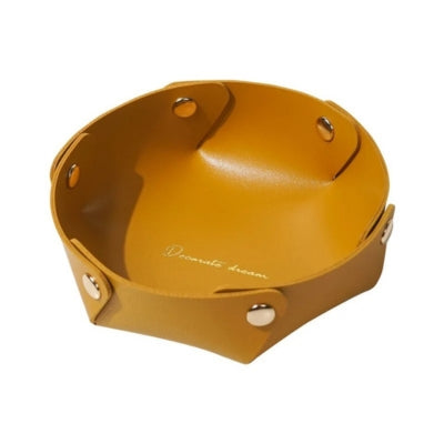 Vide-poche-cuir-rond-jaune
