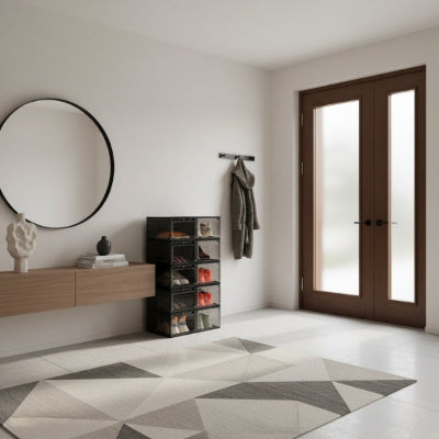 entrée maison moderne porte bois boite chaussures rangées