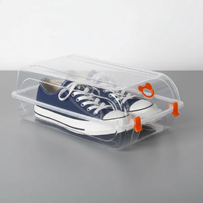 boite plastique transparente rangement chaussure accroches oranges