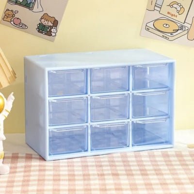 Boite-de-rangement-en-plastique-9-tiroirs-bleu
