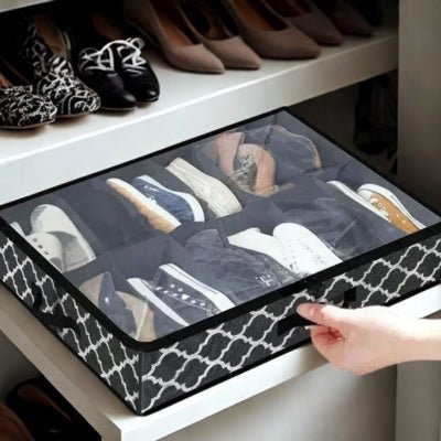 Boite-rangement-chaussures-tiroir-noir-imprime-blanc