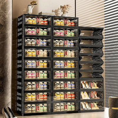 box chaussure noir pliable empilées rangement maximal