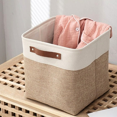 panier de rangement carré coton lin beige
