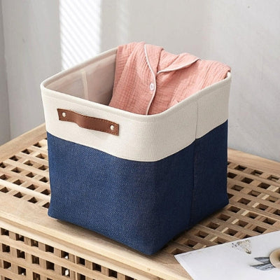 panier de rangement carré coton lin bleu