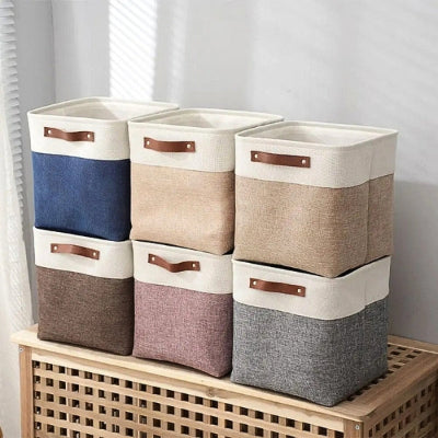 panier de rangement carré coton lin choix plusieurs coloris
