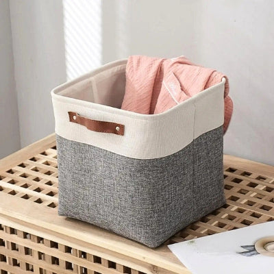 panier de rangement carré coton lin gris