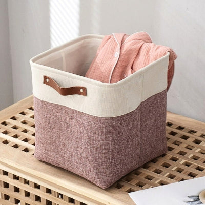 panier de rangement carré coton lin rose