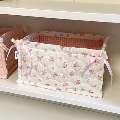 panier de rangement  coton matelasse rose imprimé fleurs