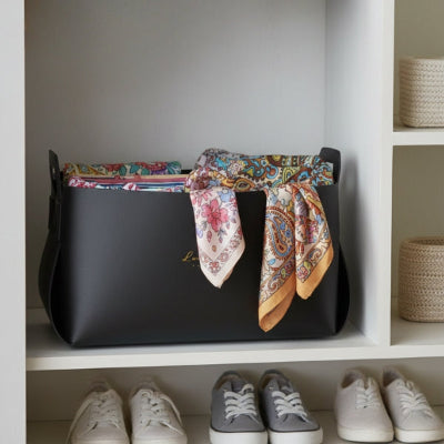panier de rangement cuir coloris noir