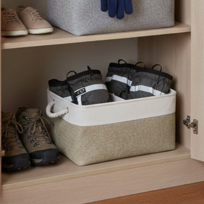 panier de rangement lin poignées corde beige blanc