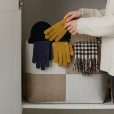 main range gants dans panier rangement lin bicouleur