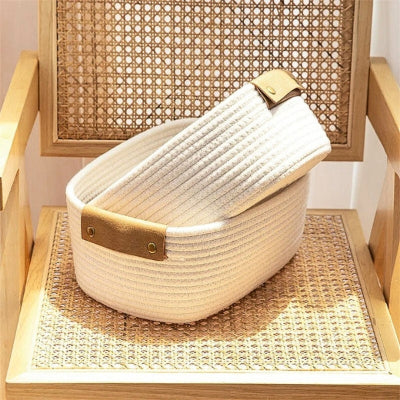 panier rangement corde coton blanc chaise bohème
