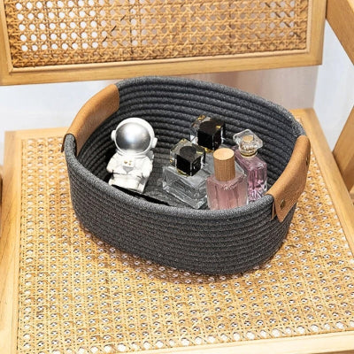 panier rangement corde coton tissé gris