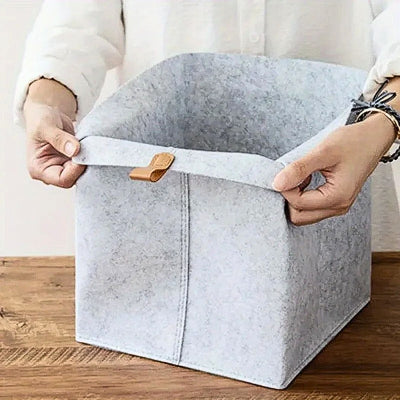 main retrousse bord panier rangement feutre gris carré