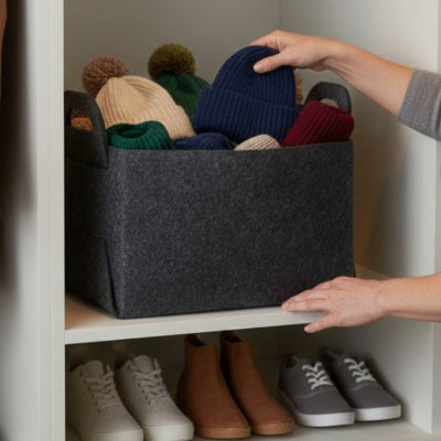 main range bonnet panier rangement feutre gris