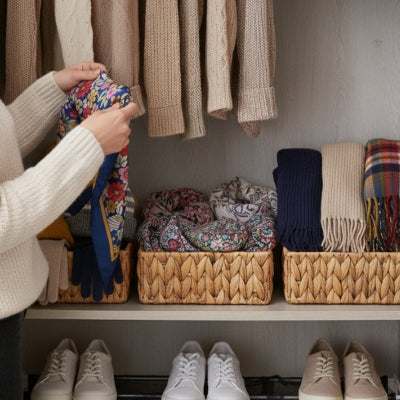 mains plient foulard pour ranger dans placard entrée