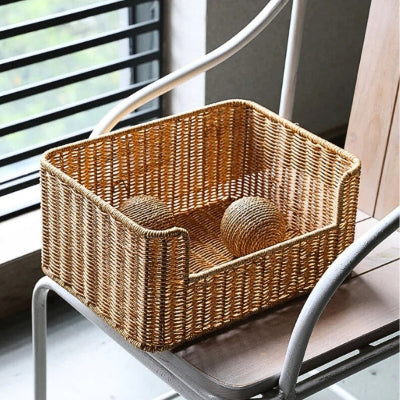 panier rangement osier sur chaise métal boule corde