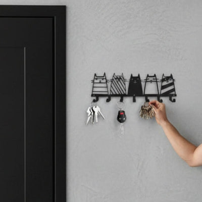 main suspend clés porte clé mural chats rayés métal