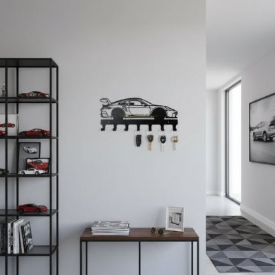 porte clés mural forme voiture course metal noir
