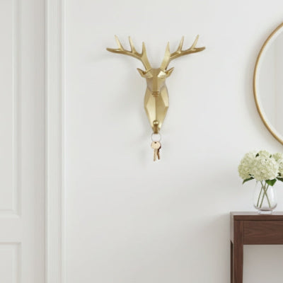 porte clé mural cerf géométrique doré mur blanc