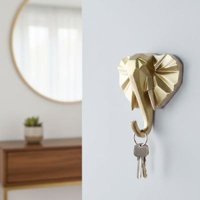 porte clé mural éléphant géométrique doré mur blanc